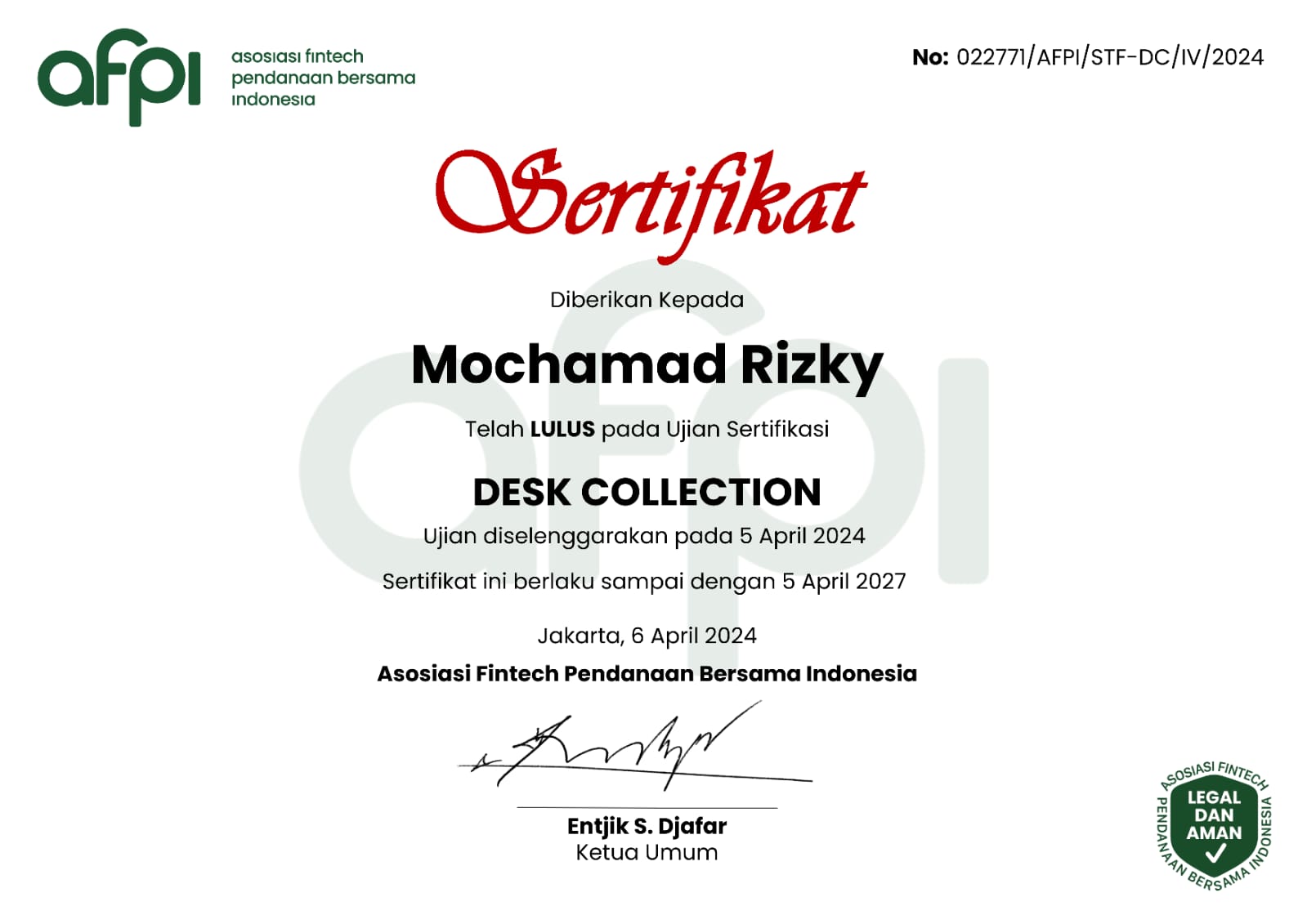 Sertifikat AFPI
